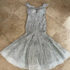 Wedding guest silver dress